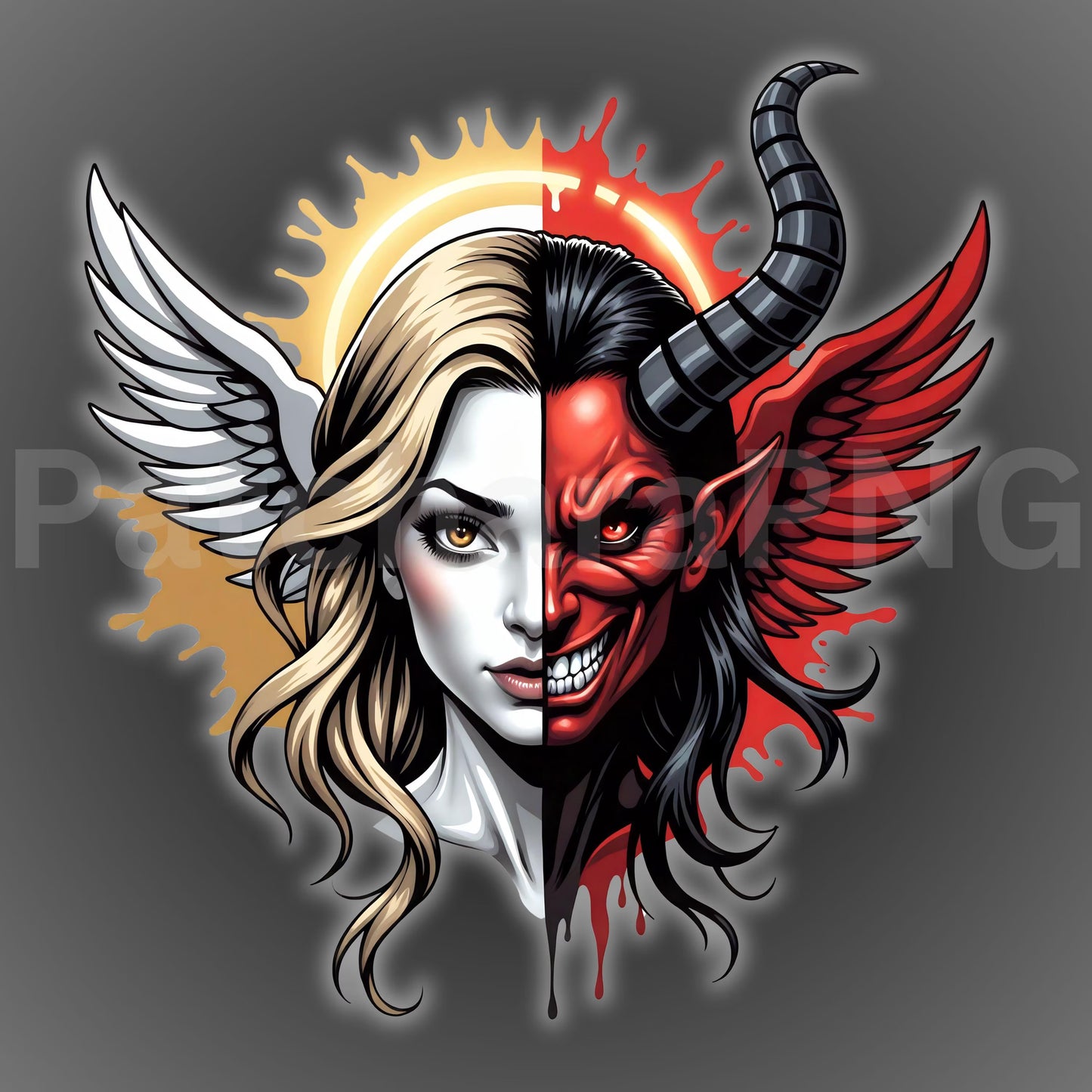 Angel vs Demon Split Face Tee