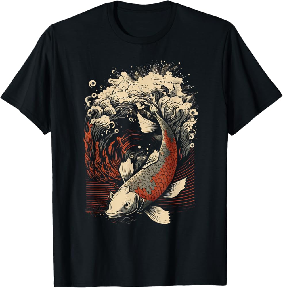 Japanese Koi Fish Red Wave Tee